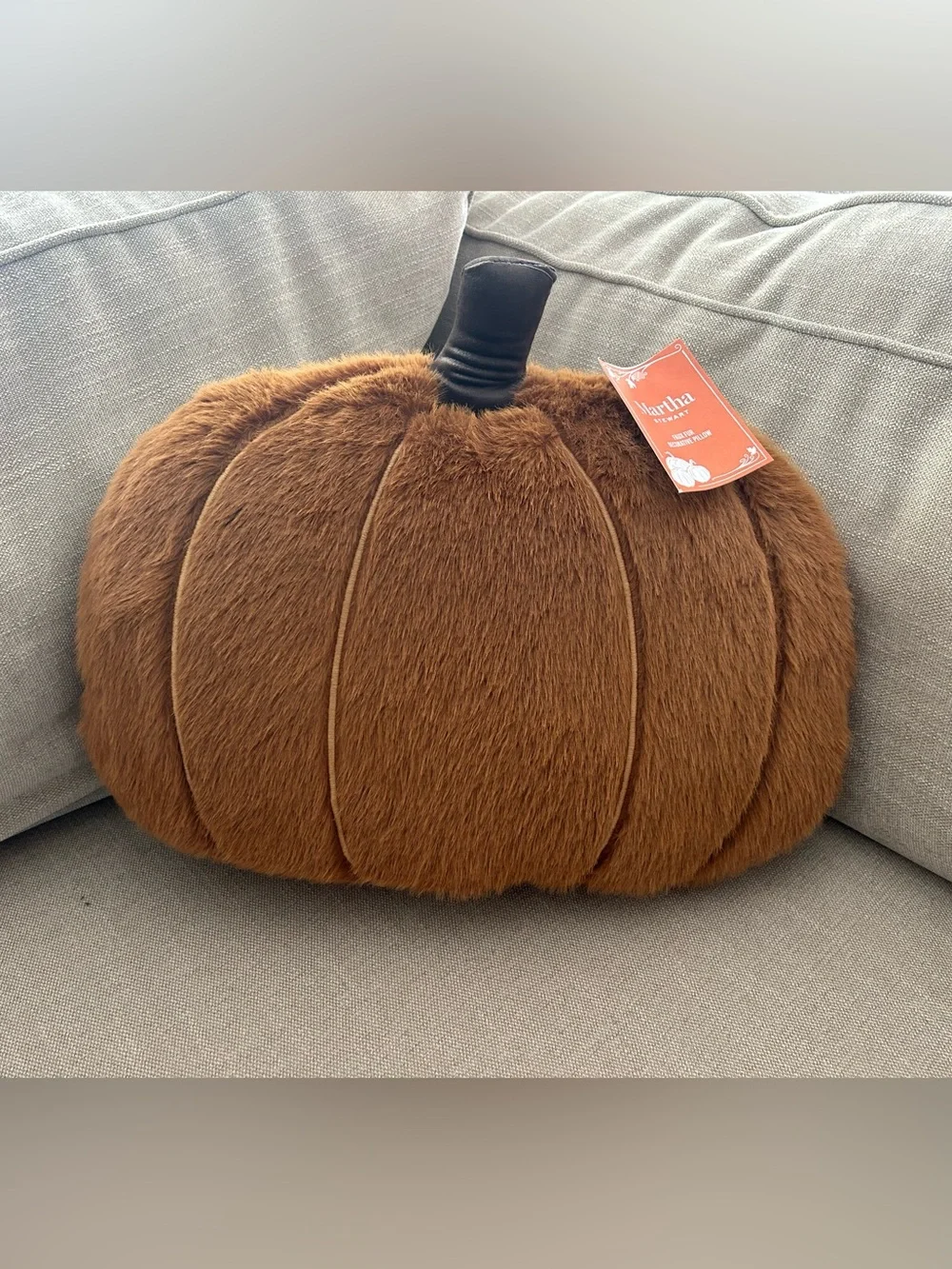 “New” Martha Stewart Faux Fur Pumpkin Accent Pillow in Warm Brown